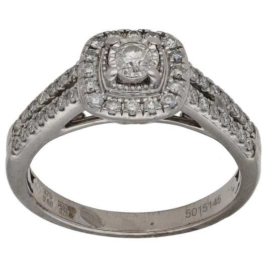 9ct White Gold 0.50ct Diamond Halo Ring Size N