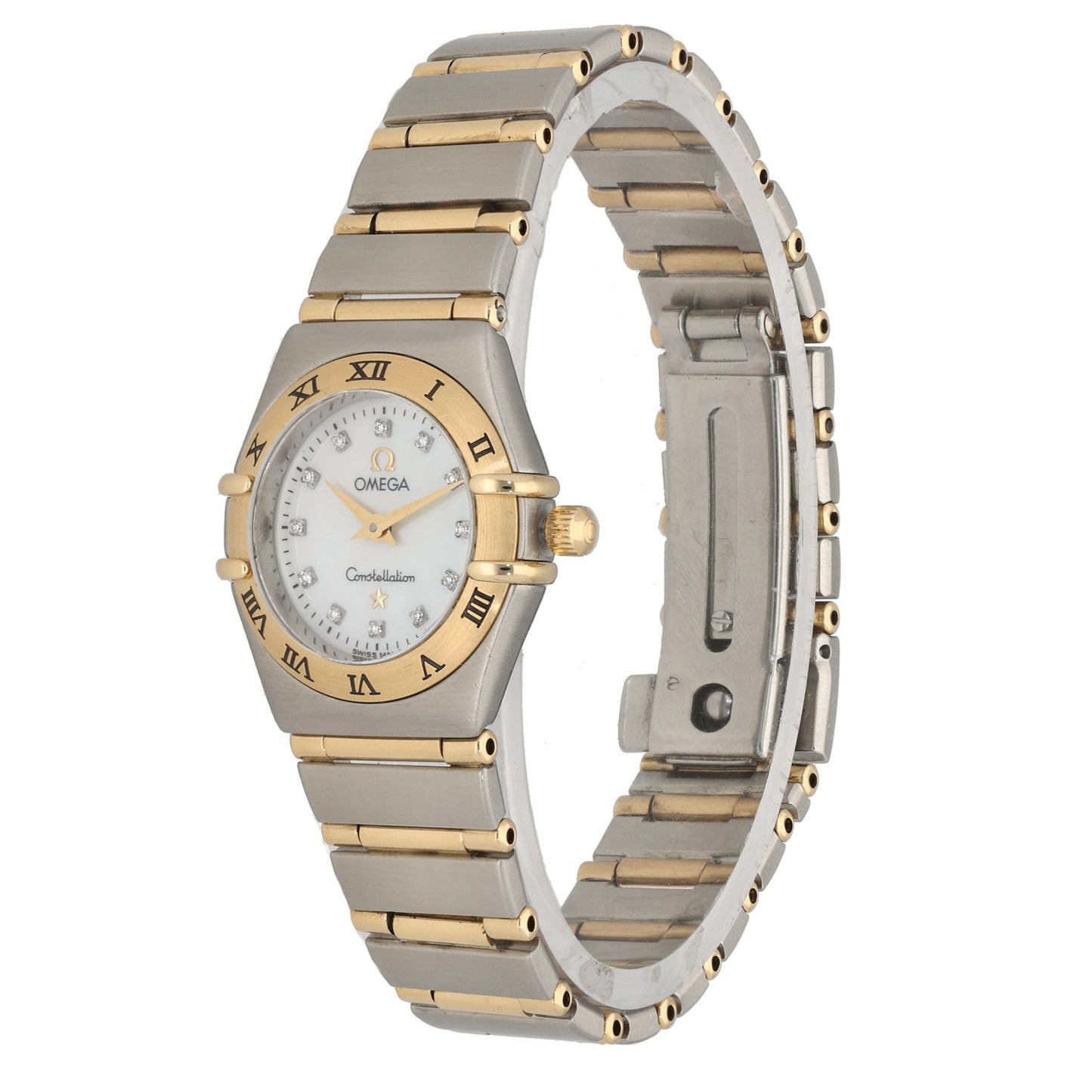 Omega Constellation 1262.75.00, white dial with diamond hour markers, with a bi-colour gold and steel case and bracelet, front angle image