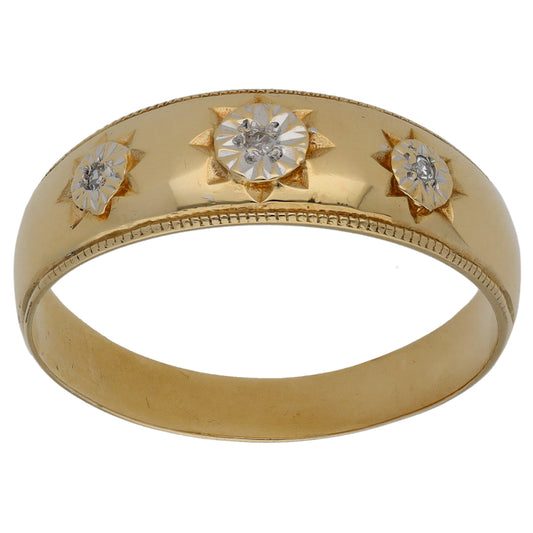 9ct Gold 0.015ct Diamond Trilogy Ring Size T