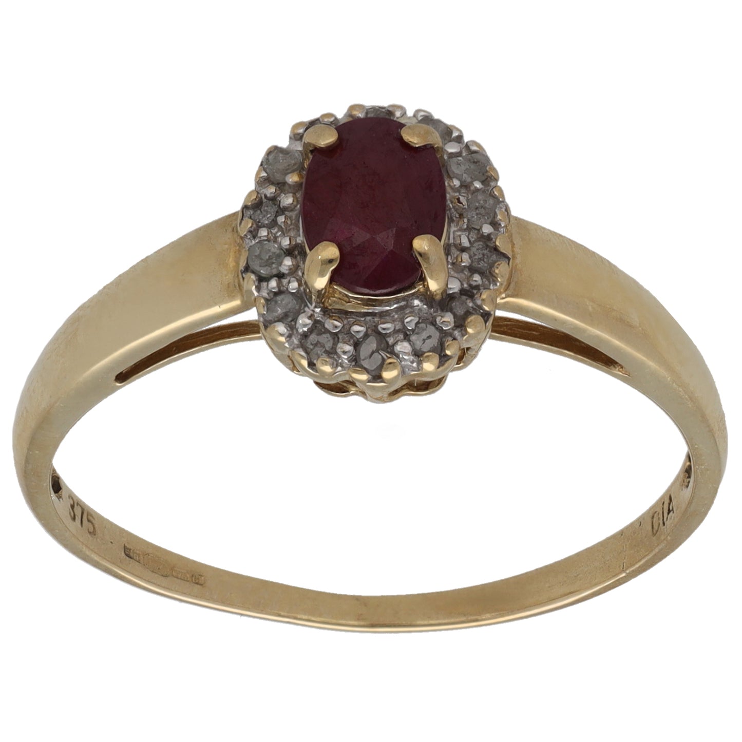 9ct Gold Ruby & 0.07ct Diamond Dress/Cocktail Ring Size S