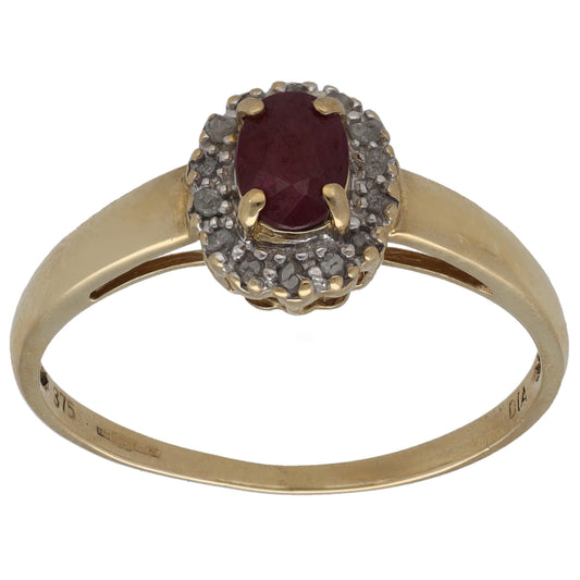 9ct Gold Ruby & 0.07ct Diamond Dress/Cocktail Ring Size S