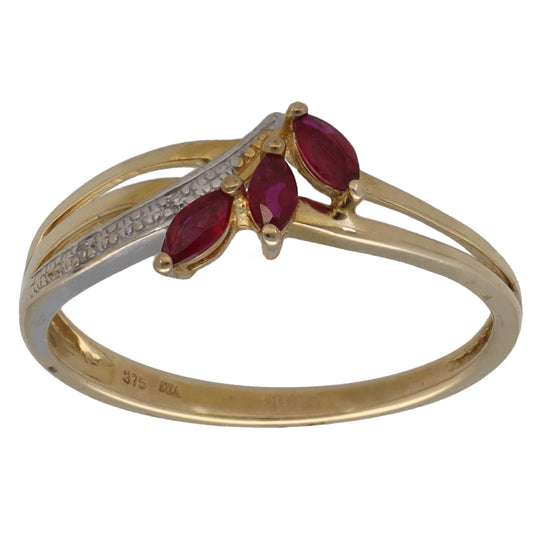 9ct Gold Ruby & 0.01ct Diamond Dress/Cocktail Ring Size R