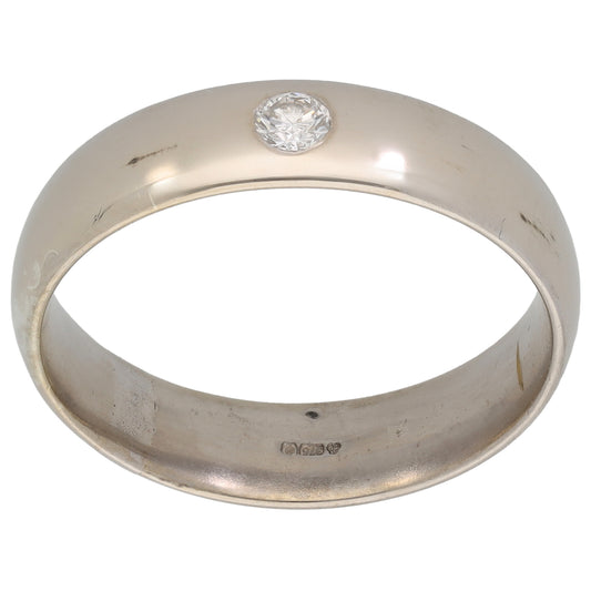9ct White Gold 0.15ct Diamond Plain Wedding Ring Size Y