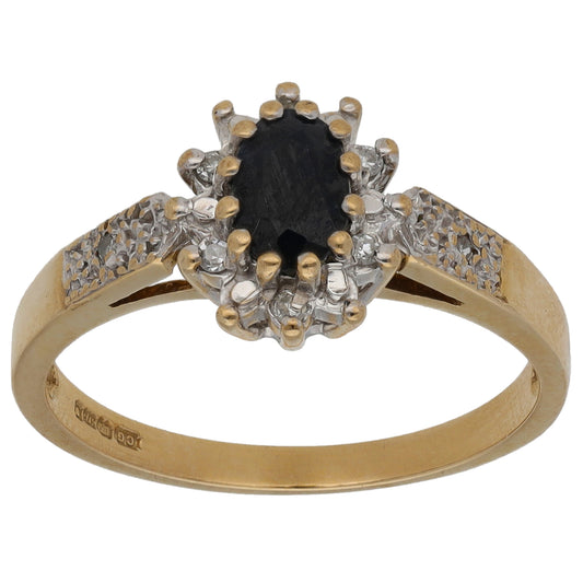 9ct Gold Sapphire & 0.06ct Diamond Cluster Ring Size M