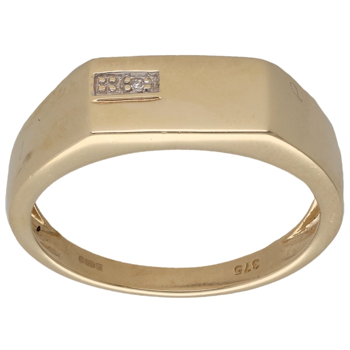 9ct Gold 0.005ct Diamond Single Stone Signet Ring Size R