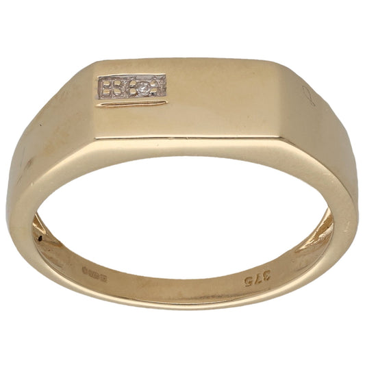 9ct Gold 0.005ct Diamond Single Stone Signet Ring Size R