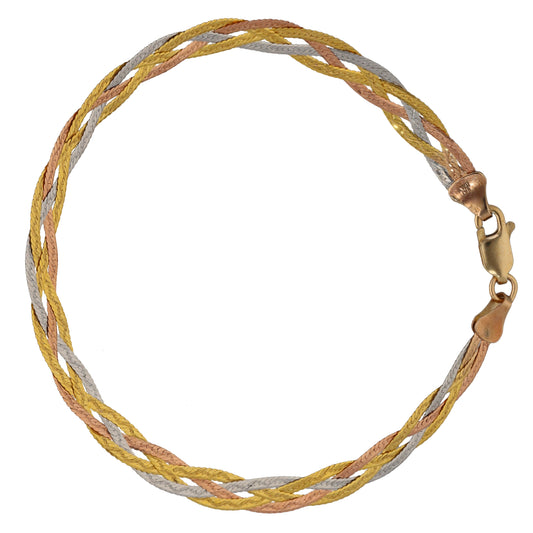 9ct Tri-Colour Gold Herringbone Bracelet