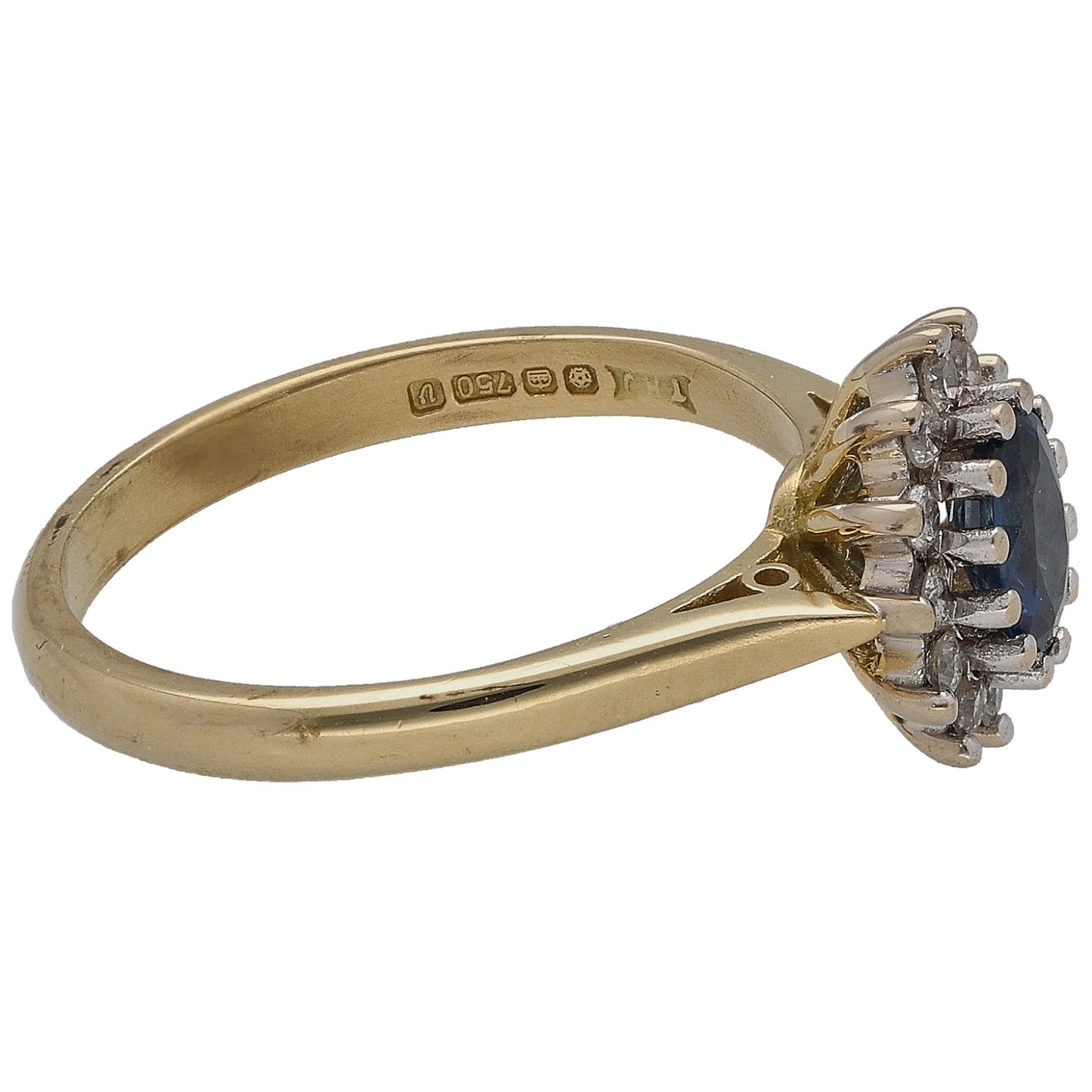18ct Gold Sapphire & 0.12ct Diamond Cluster Ring Size L