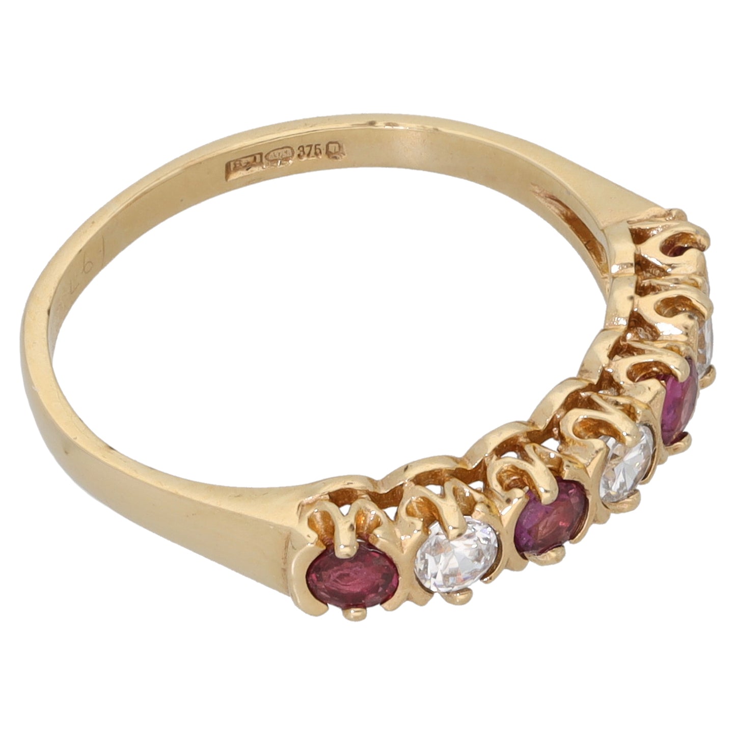 9ct Gold Ruby & Cubic Zirconia Half Eternity Ring Size K