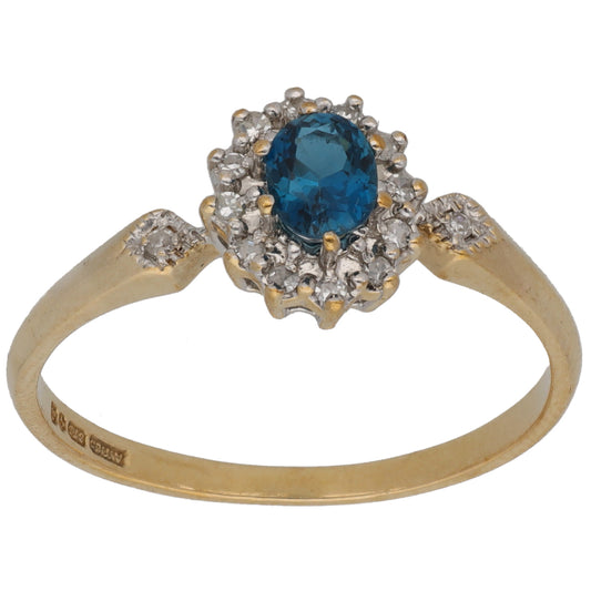 9ct Gold 0.07ct Diamond & Topaz Dress/Cocktail Ring Size R
