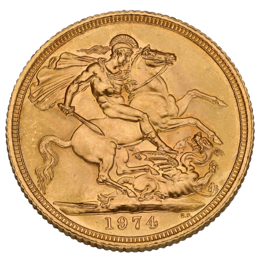 22ct Gold Queen Elizabeth II Full Sovereign Coin 1974