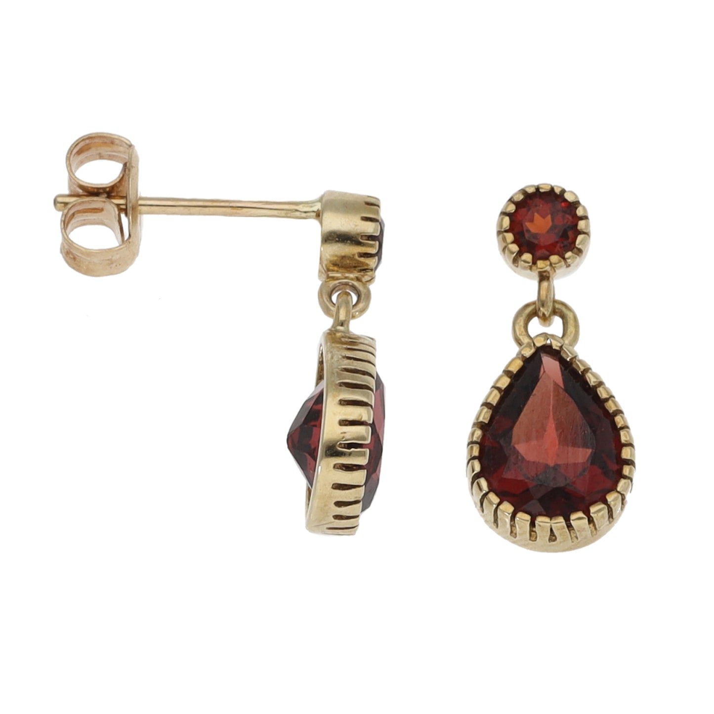 9ct Gold Garnet Drop Earrings