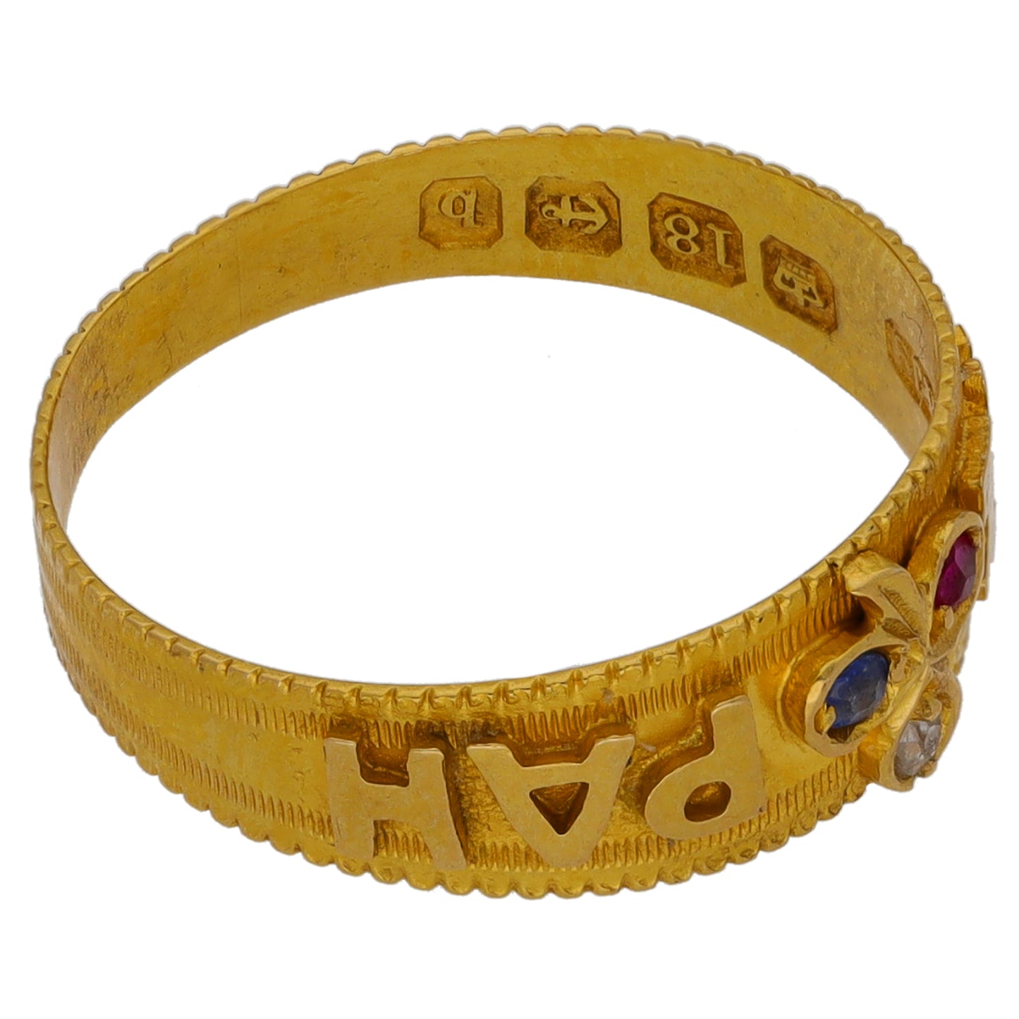 18ct Gold Ruby, Sapphire & Cubic Zirconia Mizpah Ring Size N