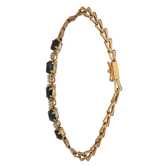 9ct Gold Sapphire & 0.02ct Diamond Fancy Stone Set Bracelet