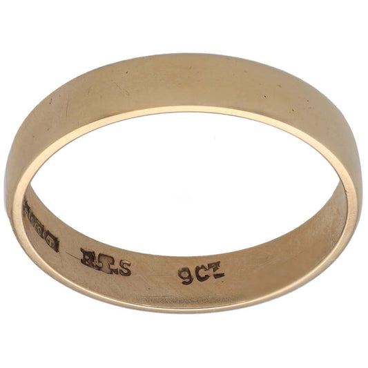 9ct gold plain wedding ring with inside 9ct hallmark markings