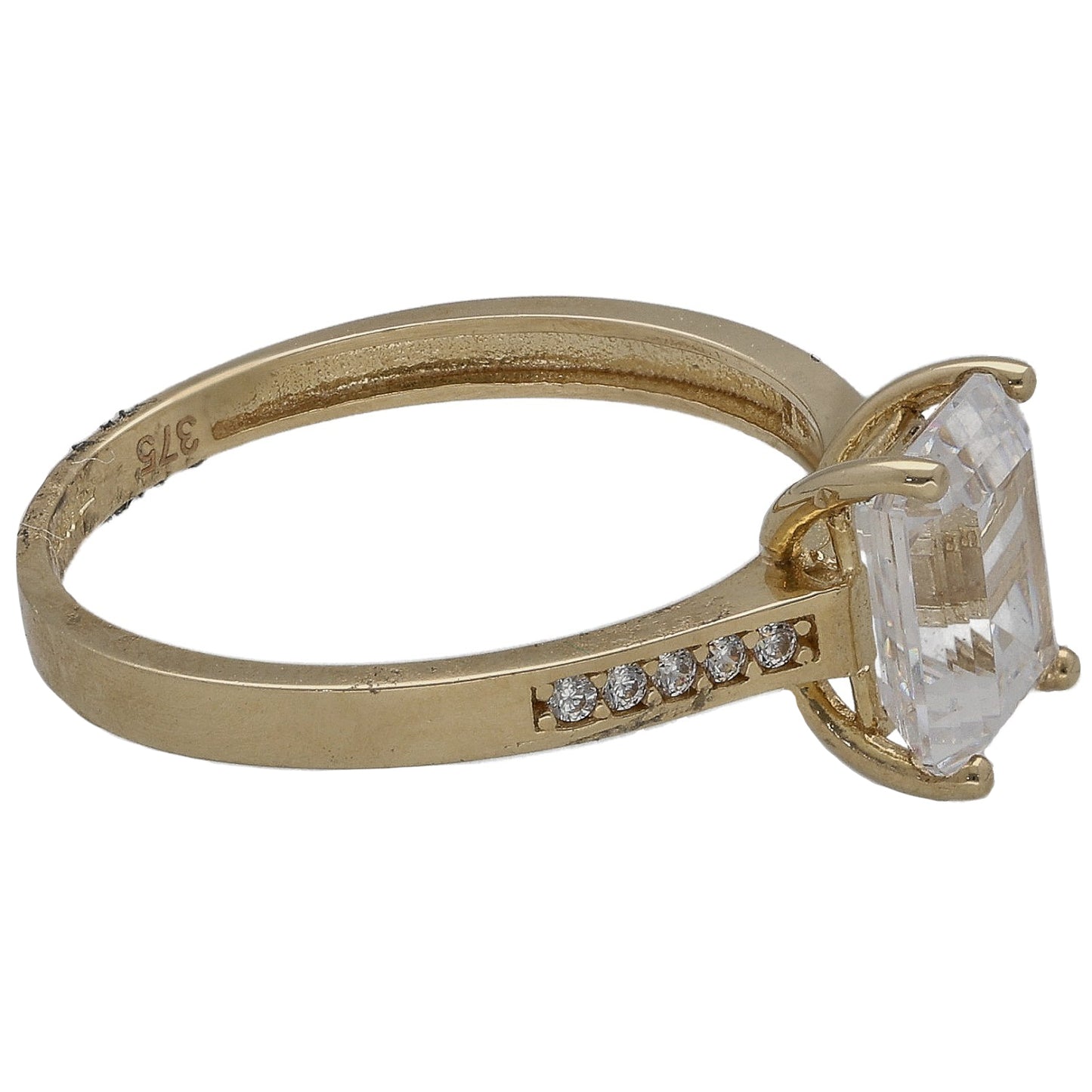 9ct Gold Cubic Zirconia Single Stone Ring With Accents Size N