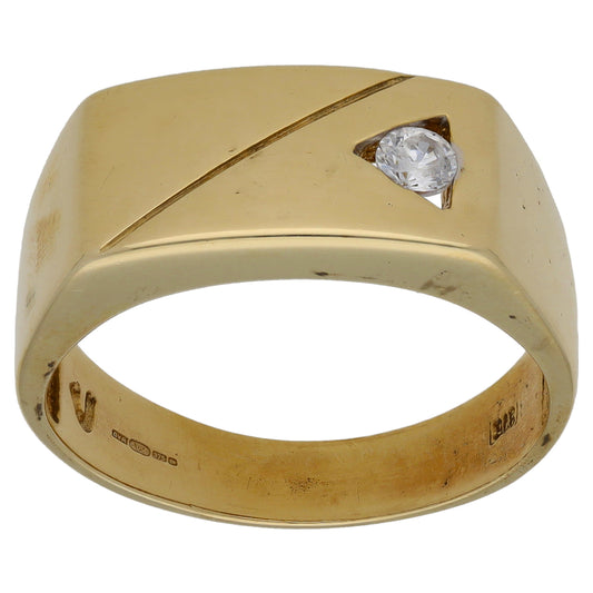 9ct Gold Cubic Zirconia Patterned Signet Ring Size V