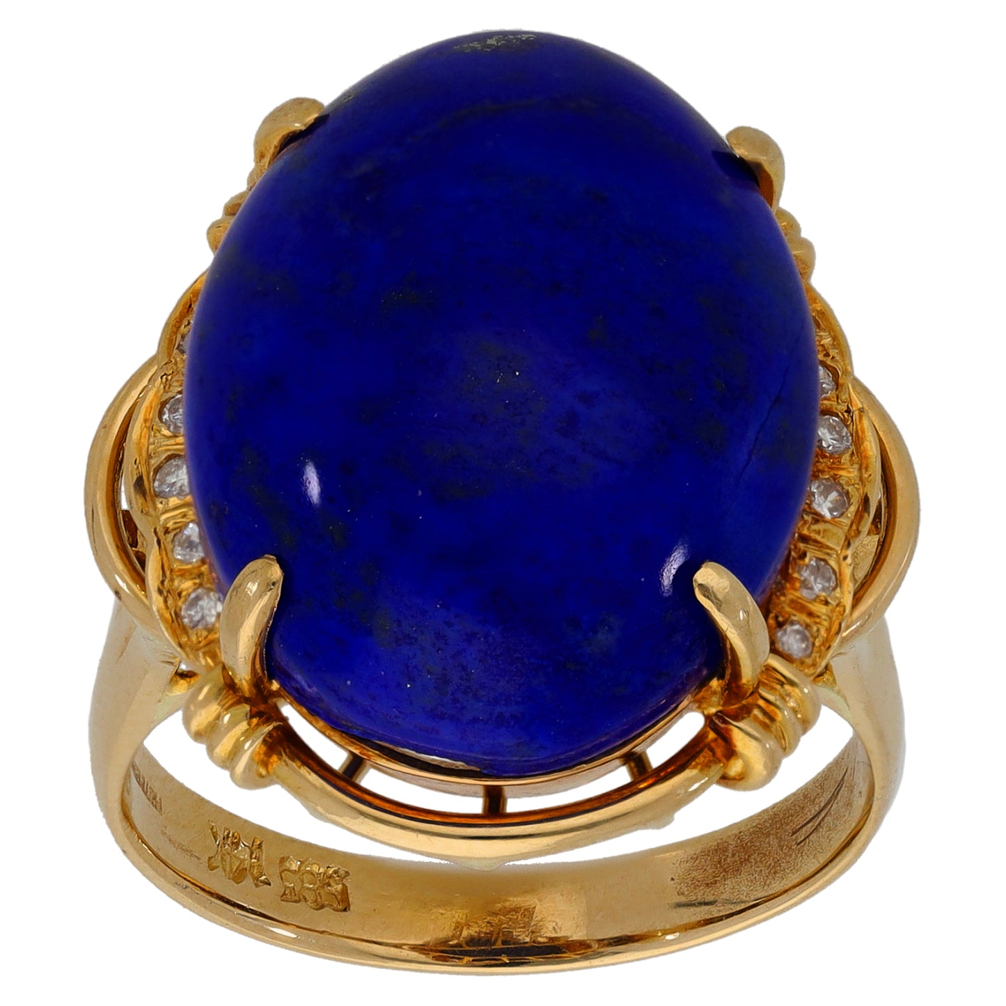 14ct Gold Lapis Lazuli & 0.12ct Diamond Dress/Cocktail Ring Size P