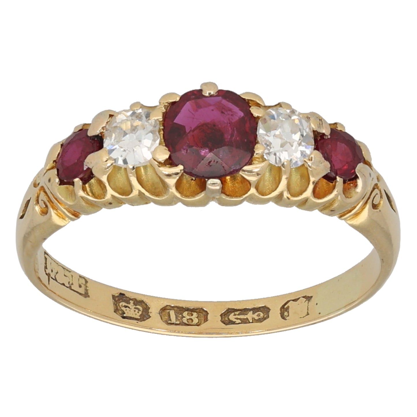 18ct Gold Ruby & 0.20ct Diamond Dress/Cocktail Ring Size K