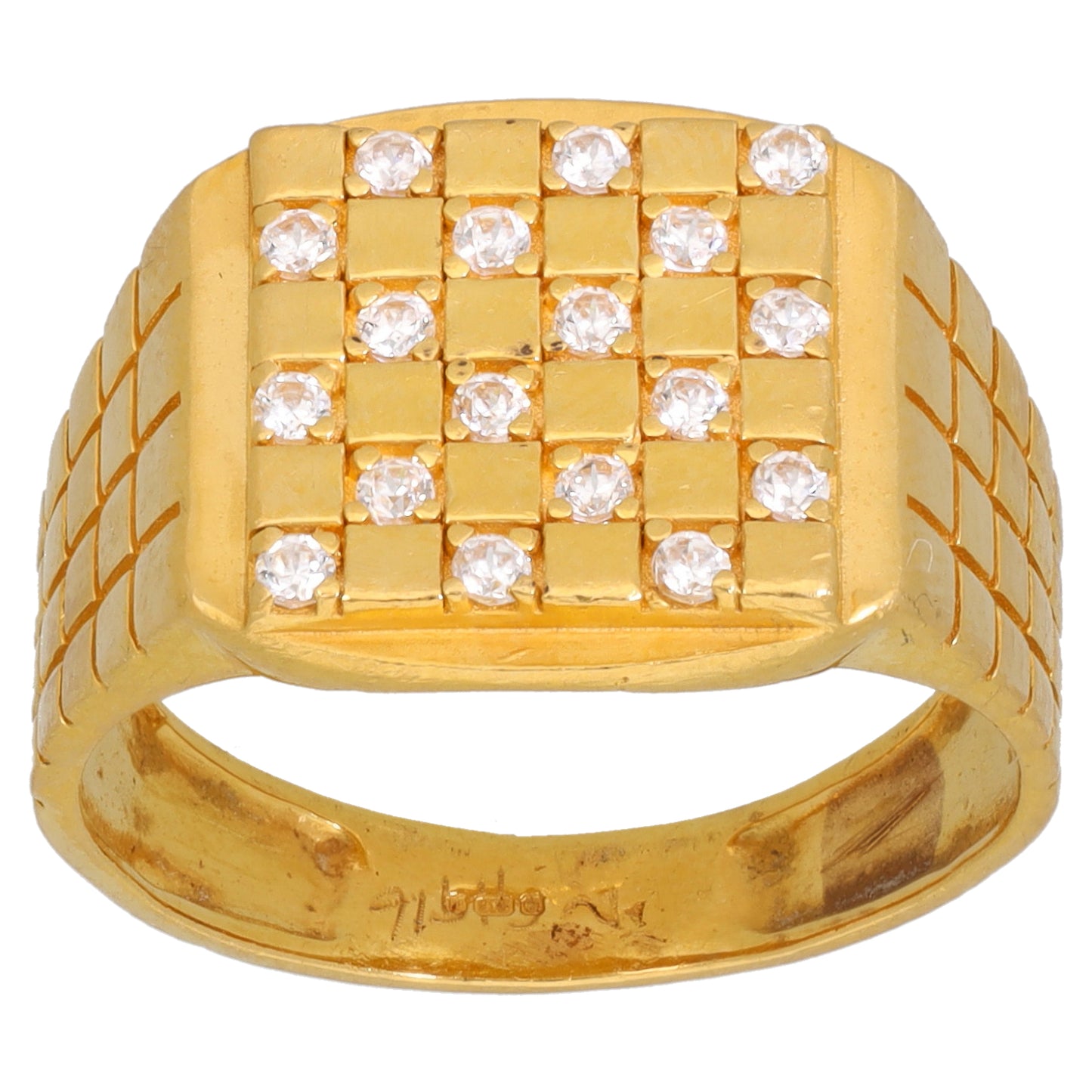 22ct Gold Cubic Zirconia Patterned Signet Ring Size S