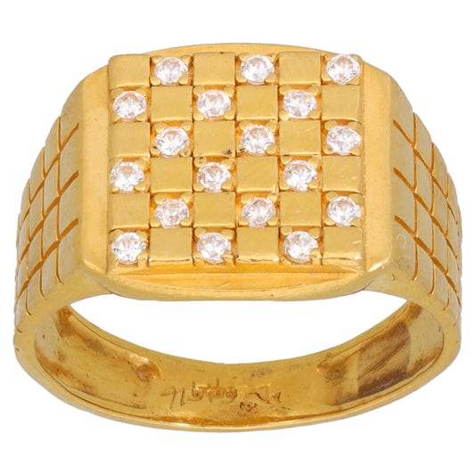 22ct Gold Cubic Zirconia Patterned Signet Ring Size S