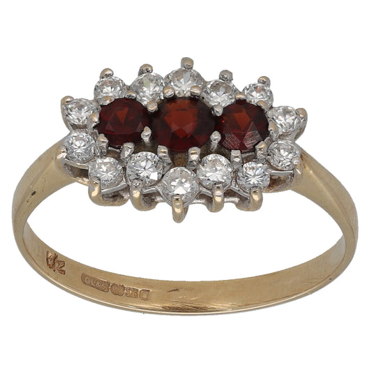 9ct Gold Garnet & Cubic Zirconia Dress/Cocktail Ring Size Q