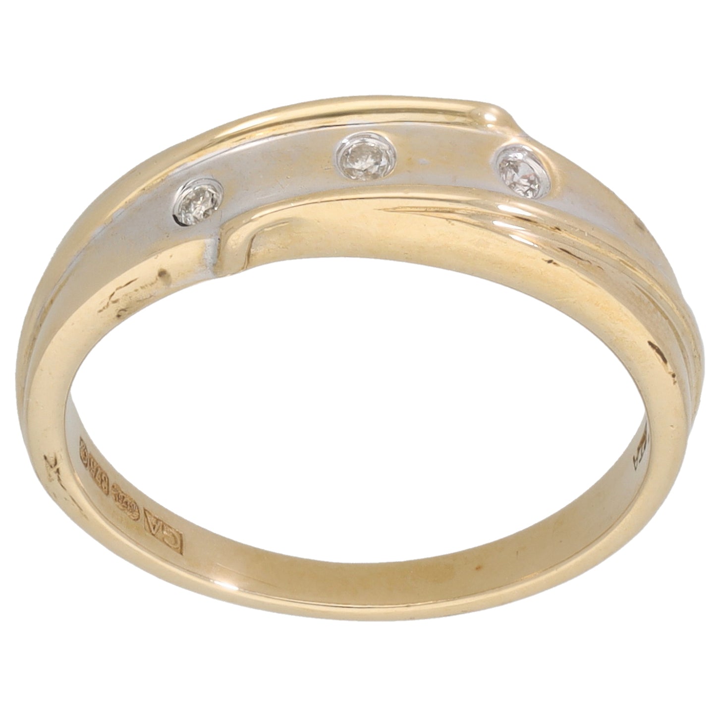 9ct Bicolour Gold 0.06ct Diamond Trilogy Ring Size N