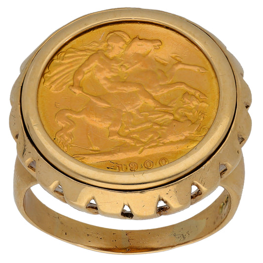 9ct Gold Half Sovereign Coin Ring Size T
