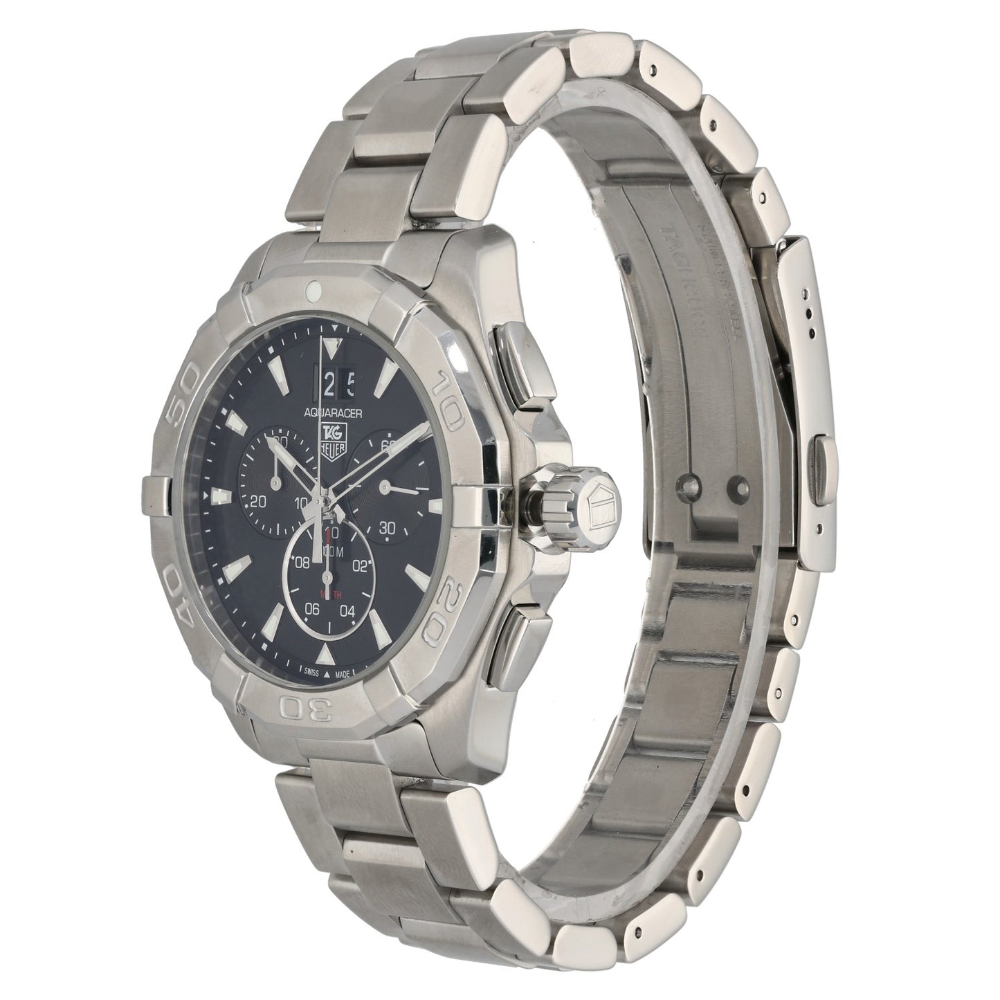 Tag Heuer Aquaracer CAY1110-0, black dial with sub dials, with a stainless steel case, crown and bracelet angle image