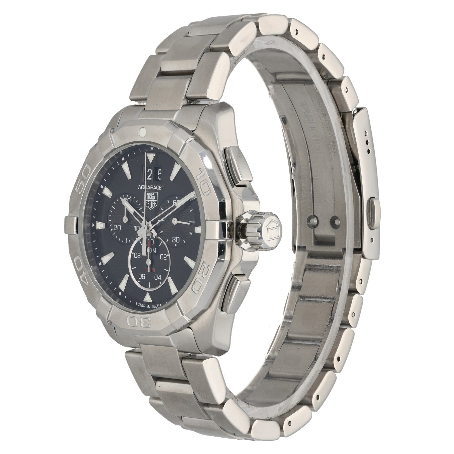 Tag Heuer Aquaracer CAY1110-0, black dial with sub dials, with a stainless steel case, crown and bracelet angle image