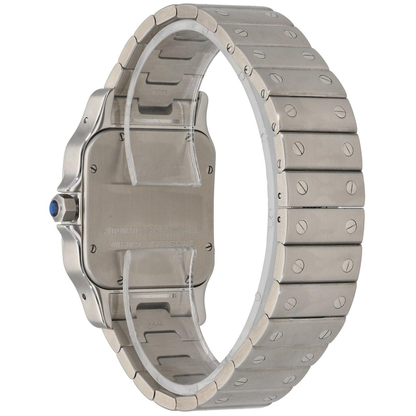 Stainless steel Cartier Santos W20098D6 watch case and bracelet inner clasp side