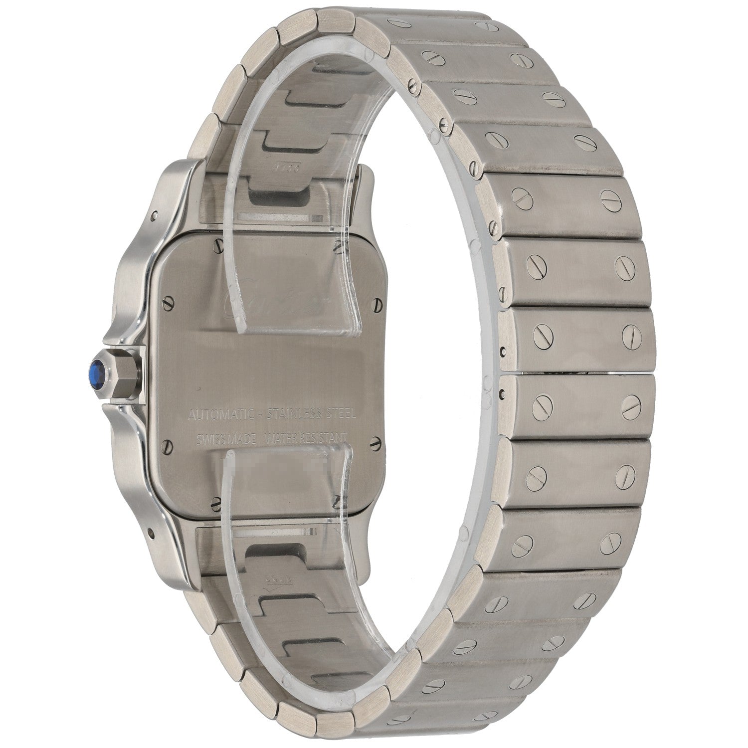Stainless steel Cartier Santos W20098D6 watch case and bracelet inner clasp side