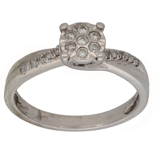9ct White Gold 0.20ct Diamond Cluster Ring Size M