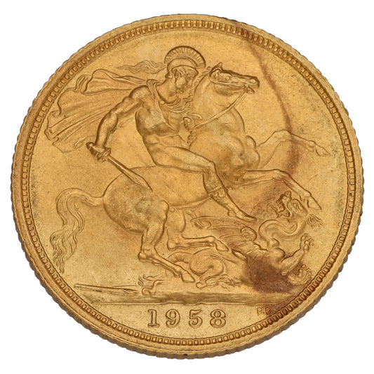 22ct Gold Queen Elizabeth II Full Sovereign Coin 1958