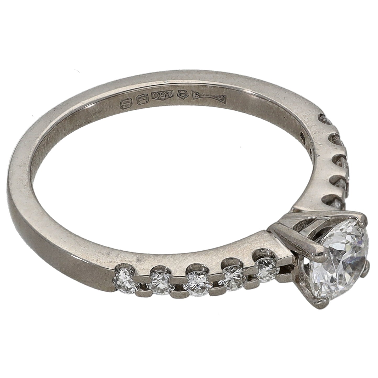 Platinum 0.65ct Diamond Solitaire Ring With Accent Stones Size L