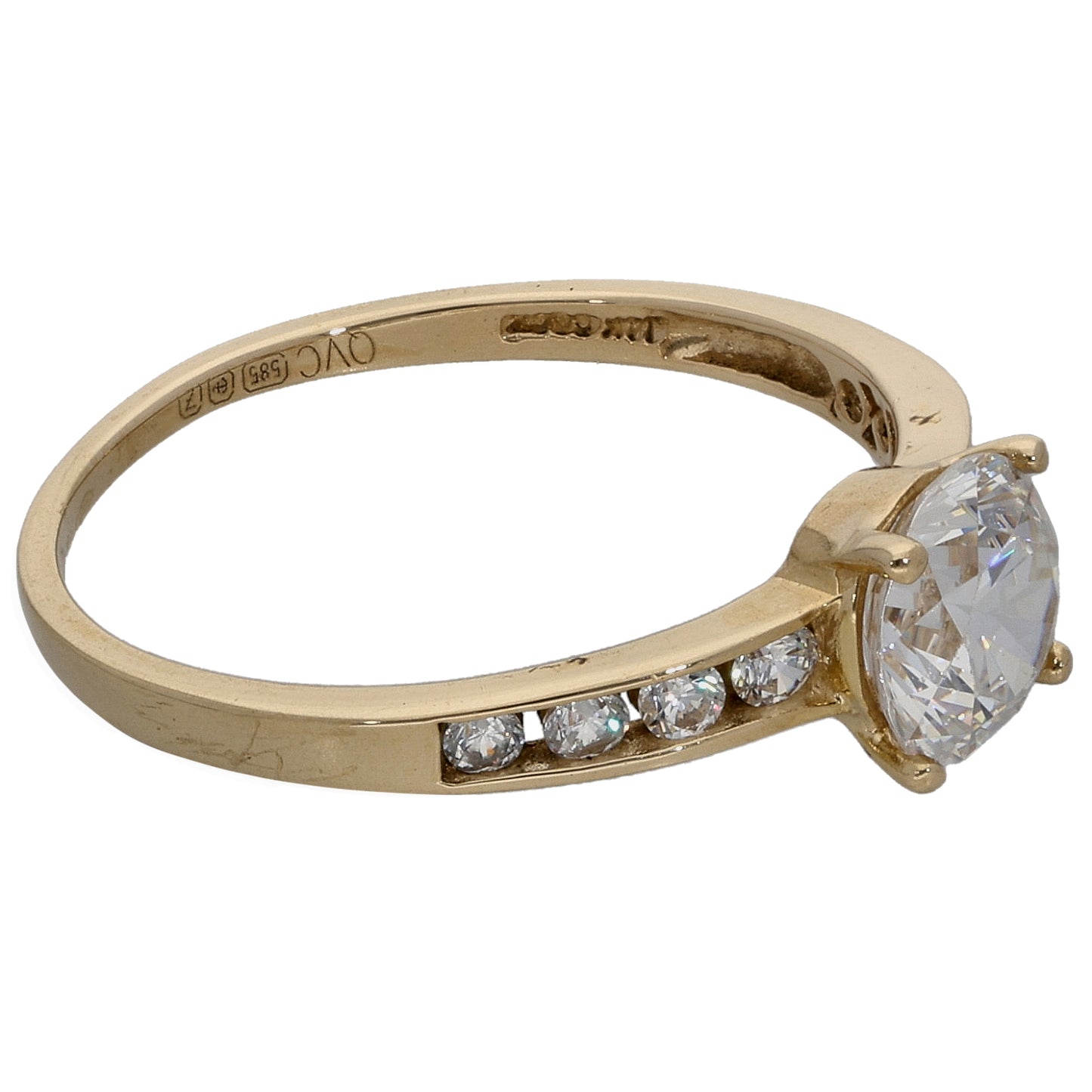 14ct Gold Cubic Zirconia Single Stone Ring with Accent Stones Size M