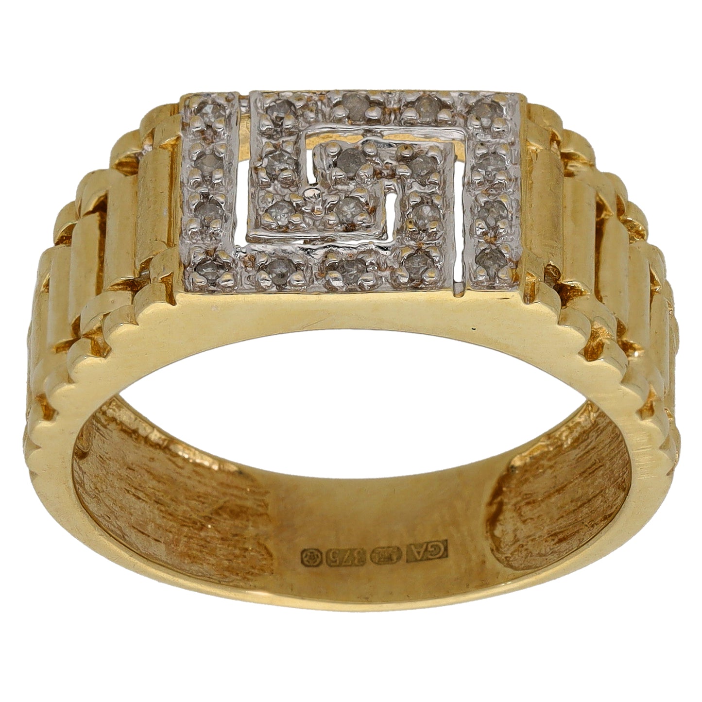 9ct Gold 0.20ct Diamond Patterned Signet Ring Size S