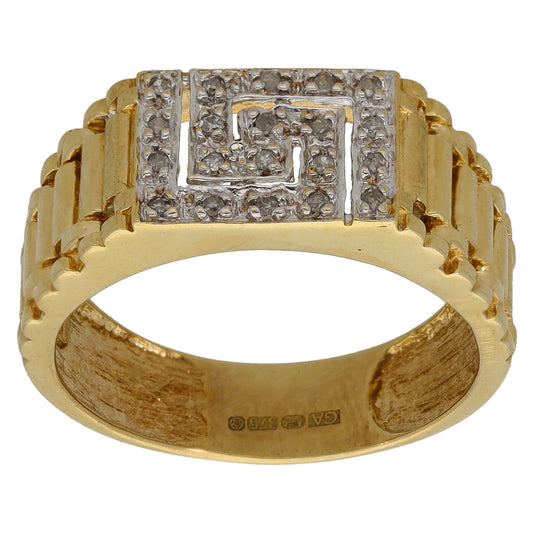 9ct Gold 0.20ct Diamond Patterned Signet Ring Size S