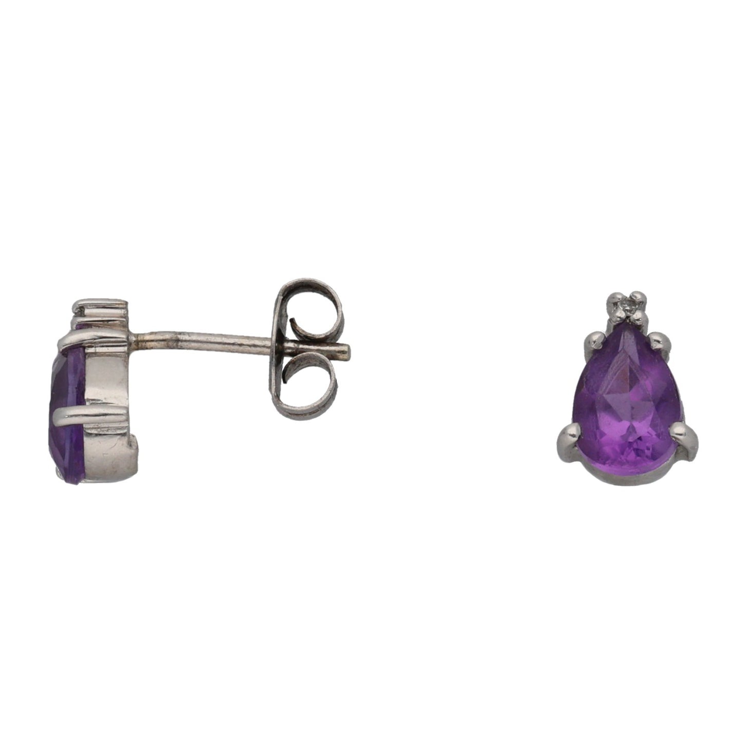 9ct White Gold 0.075ct Diamond & Amethyst Dress/Cocktail Earrings