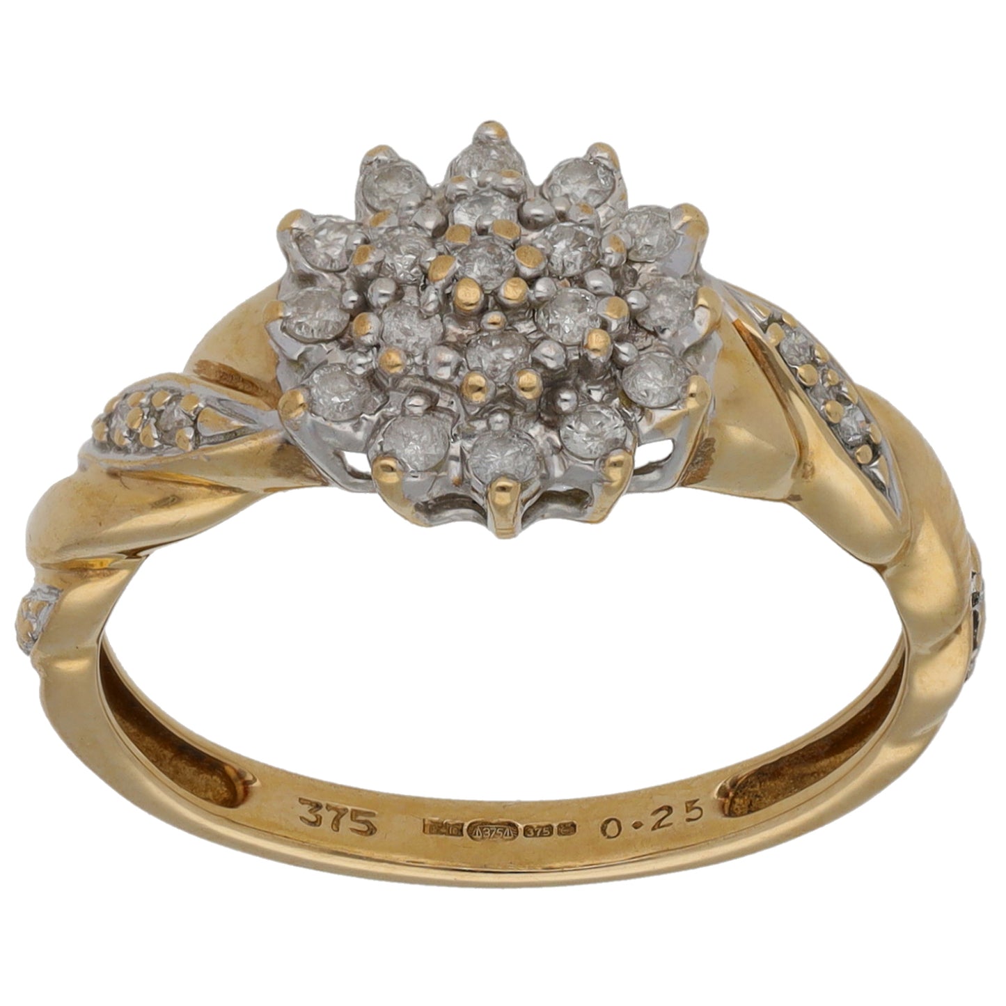 9ct Gold 0.25ct Diamond Cluster Ring Size O