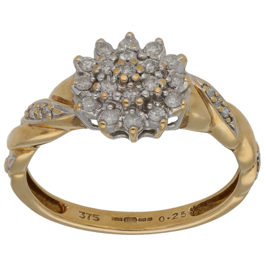9ct Gold 0.25ct Diamond Cluster Ring Size O
