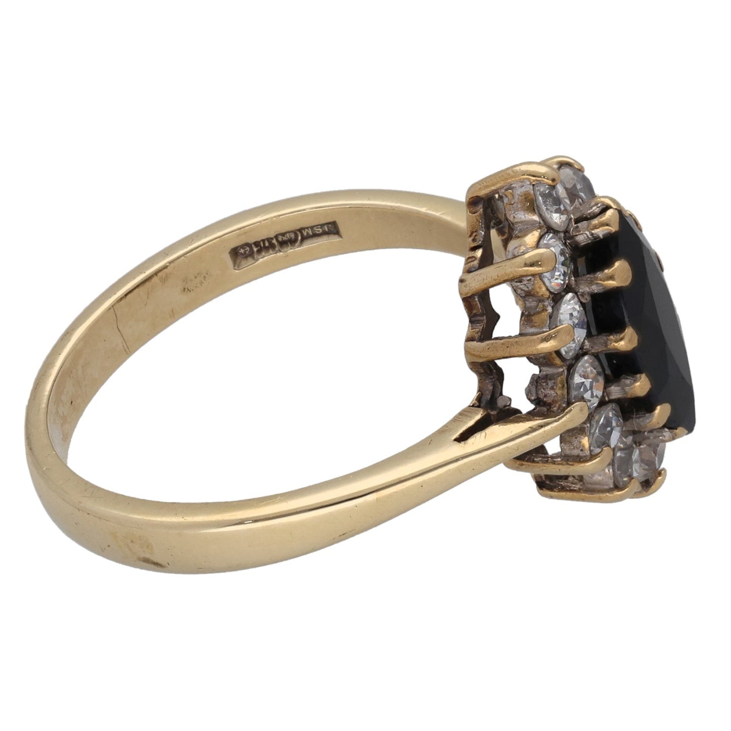 9ct Gold Sapphire & Cubic Zirconia Cluster Ring Size P