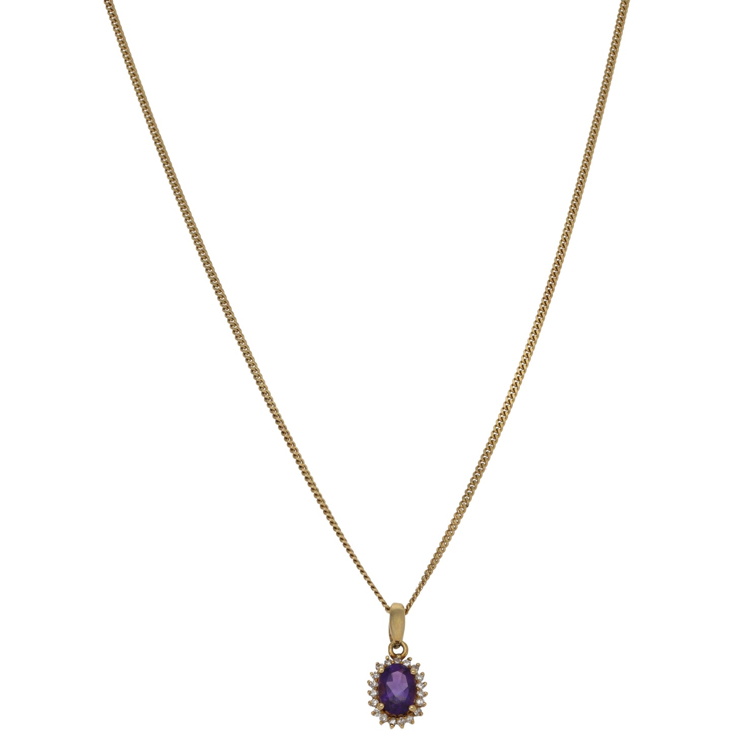 18ct Gold 0.19ct Diamond & Amethyst Dress/Cocktail Pendant With Chain