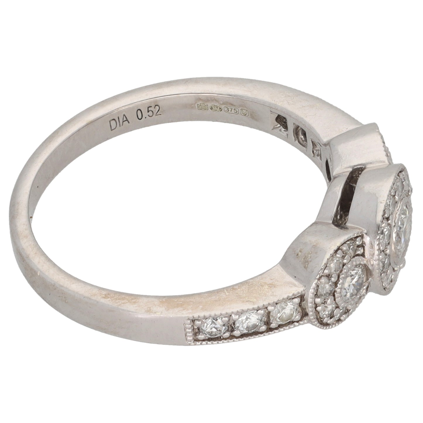 9ct White Gold 0.52ct Diamond Dress/Cocktail Ring Size N