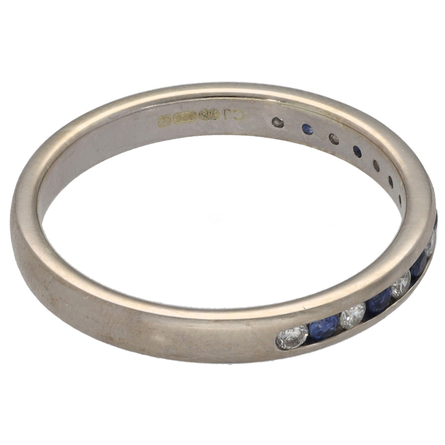9ct White Gold 0.16ct Diamond & Sapphire Half Eternity Ring Size N