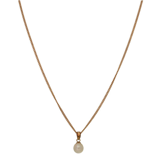 9ct Gold Cultured Pearl Single Stone Pendant With Chain
