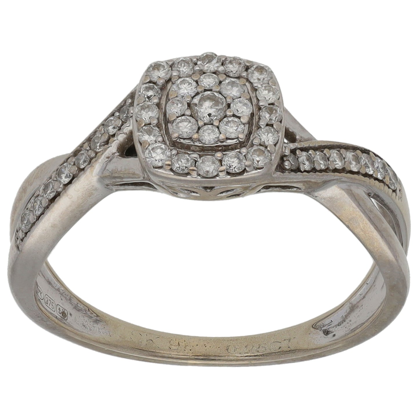 9ct White Gold 0.42ct Diamond Dress/Cocktail Ring Size L