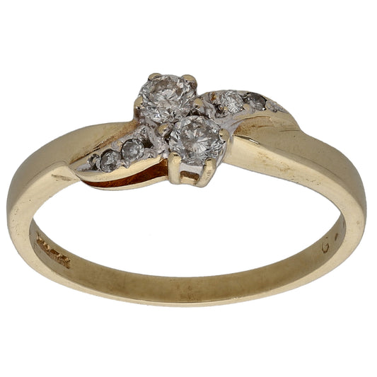 9ct Gold 0.25ct Diamond Two Stone Ring Size M