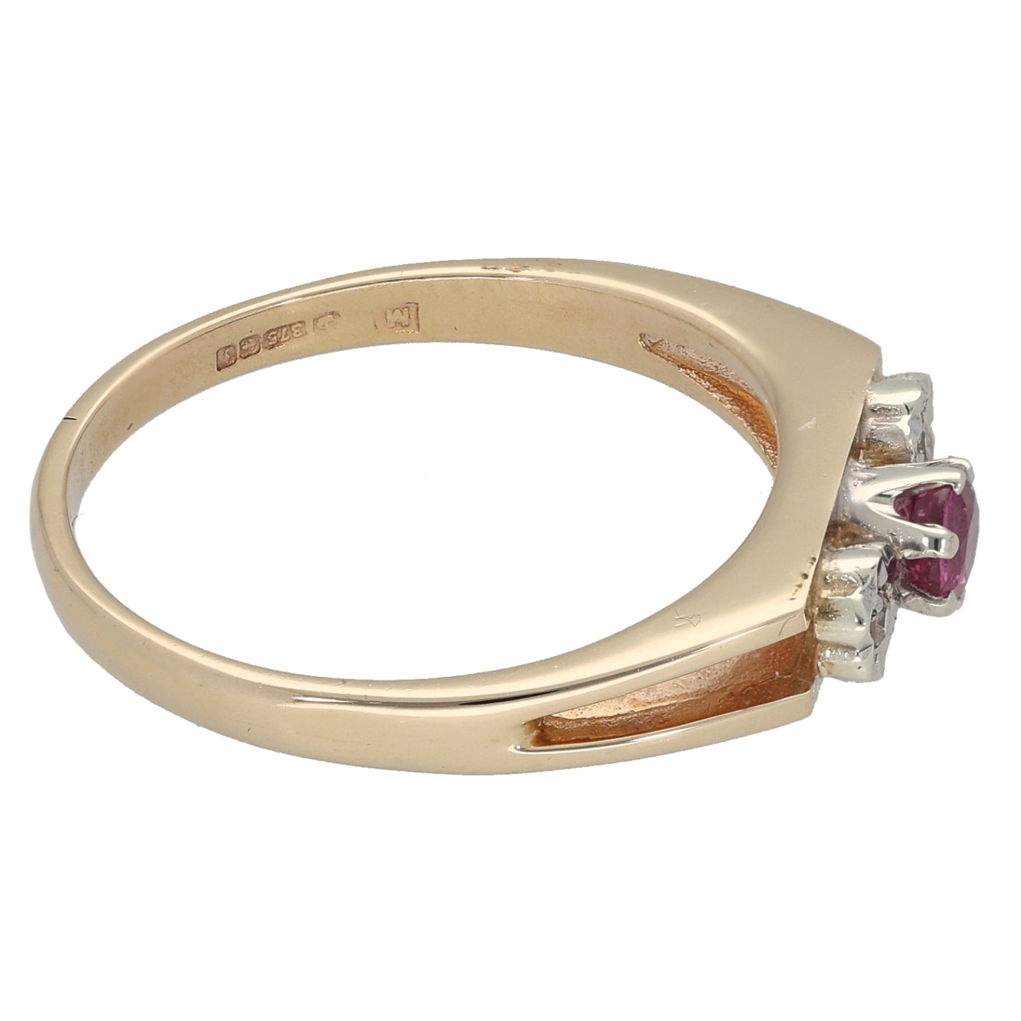 9ct Gold Sapphire & 0.02ct Diamond Three Stone Ring Size P