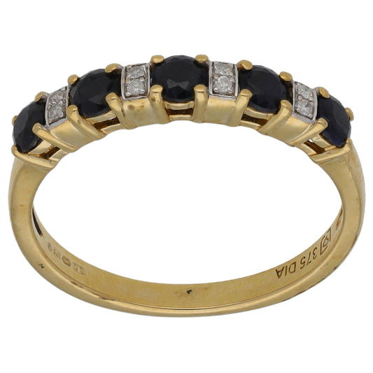 9ct Gold Sapphire & 0.04ct Diamond Half Eternity Ring Size N